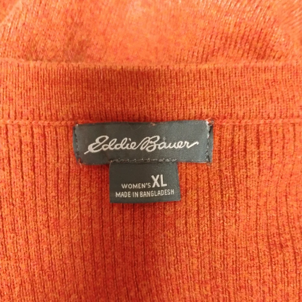 Eddie Bauer Women's Burnt Orange Cardigan Sweater Cotton Lambswool Size XL